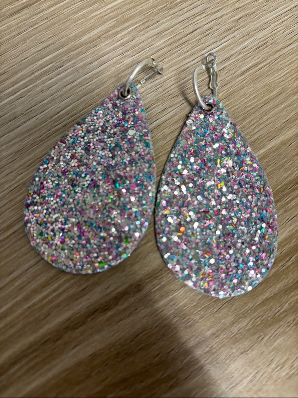 Plunder Multicolor Glitter Teardrop Earrings with Pink and Silver Sparkle